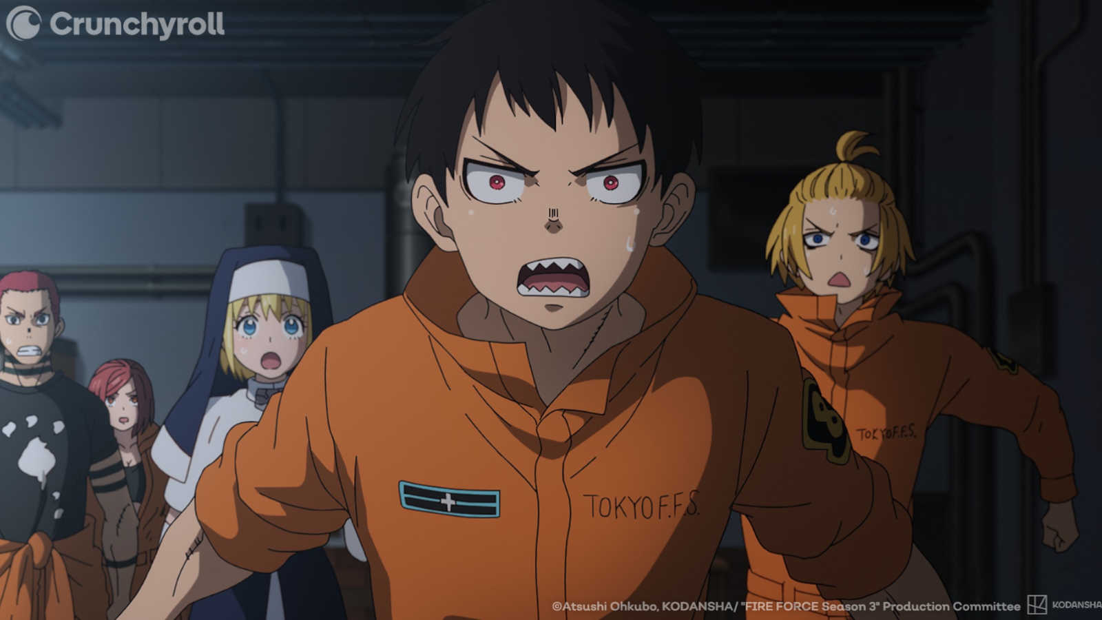 Fire Force season 3 episode 12 still of Shinra Kusakabe and Arthur Boyle