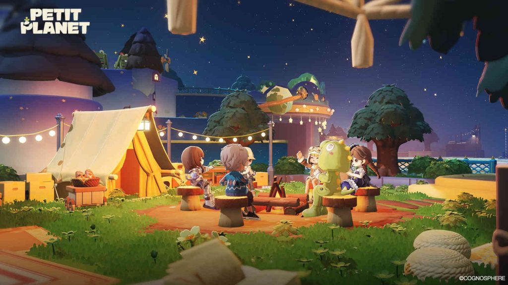 Petit Planet official screenshot showing campfire scene