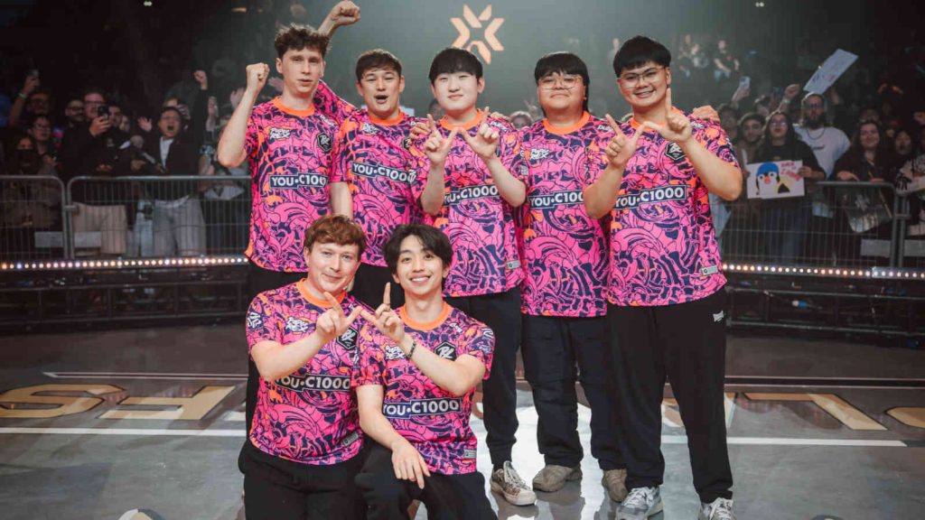 PARIS, FRANCE - Paper Rex are seen onstage at VALORANT Champions Paris Playoffs Stage Day 1 at Les Arènes de Grand Paris Sud on September 25, 2025 in Paris, France (Photo by Colin Young-Wolff/Riot Games)