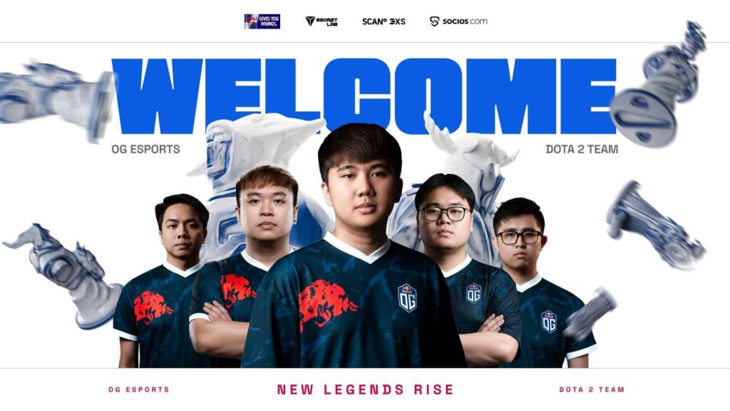 OG Esports' all-Filipino Dota 2 player roster featuring John “Natsumi” Vargas, Erin “Yopaj” Ferrer, Nikko “Nikko” Bilocura, Timothy “TIMS” Randrup, andf Andrei “skem” Ong.