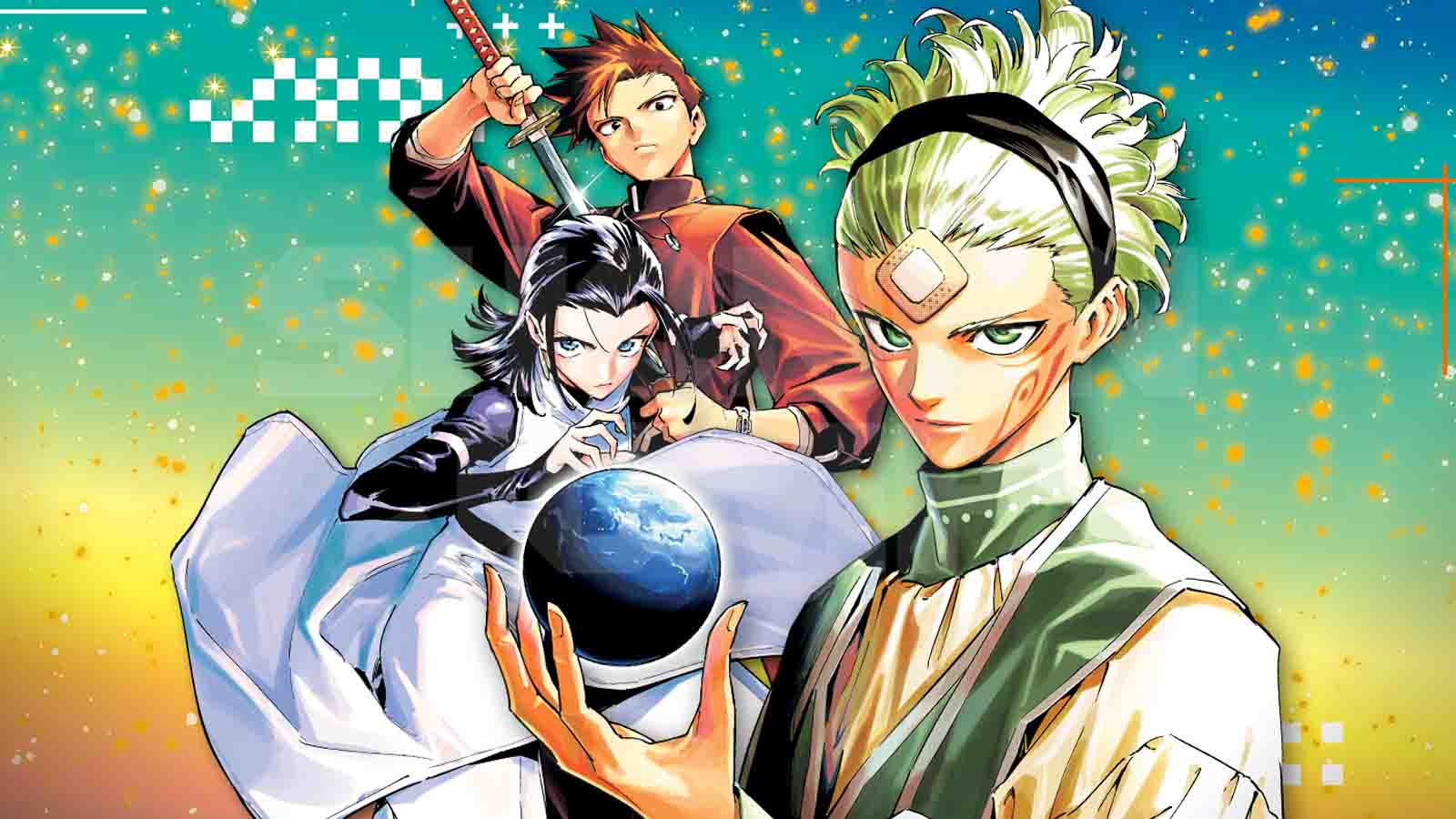 Jujutsu Kaisen Modulo manga characters from left to right (Yuka Okkotsu, Tsurugi Okkotsu, Marulu Val Vol Yelvori)