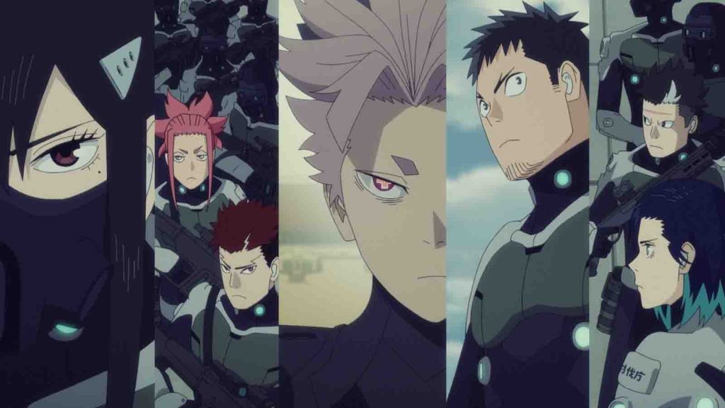 Kaiju no 8 main characters Mina Ashiro, Gen Narumi, and Hibino Kafka