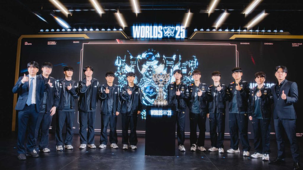 KT Rolster and T1 are seen at League of Legends Worlds 2025 Media Day on November 07, 2025 in Chengdu, China. (Photo by Colin Young-Wolff/Riot Games)