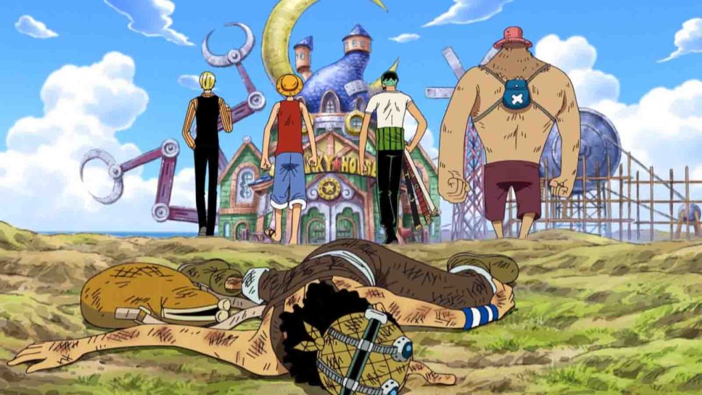 Sanji, Luffy, Zoro, and Chopper march to the Franky House to avenge Usopp.