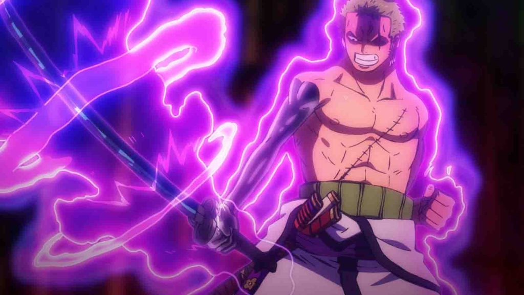 Zoro tries to control his new sword, Enma.