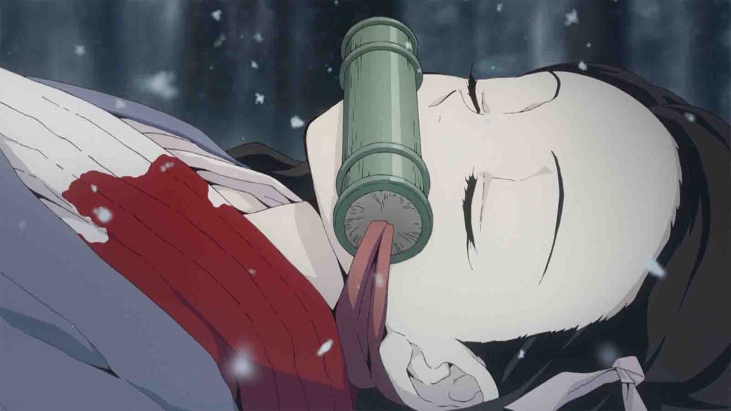 Demon Slayer protagonist Nezuko Kamado seen after Kibutsuji Muzan's attack in season 1