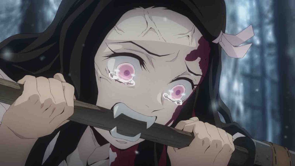 Demon Slayer protagonist Nezuko Kamado seen attacking Tanjiro Kamado in season 1