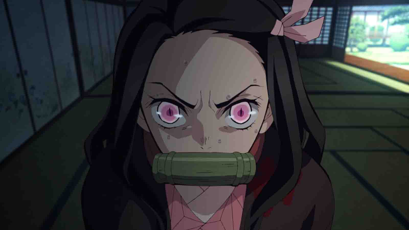 Demon Slayer protagonist Nezuko Kamado seen in the Ubuyashiki Mansion in season 1