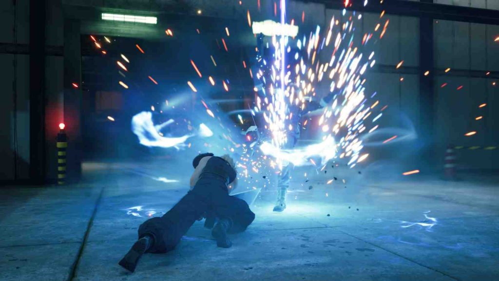 Cloud Strife attacking in Final Fantasy VII Remake Intergrade