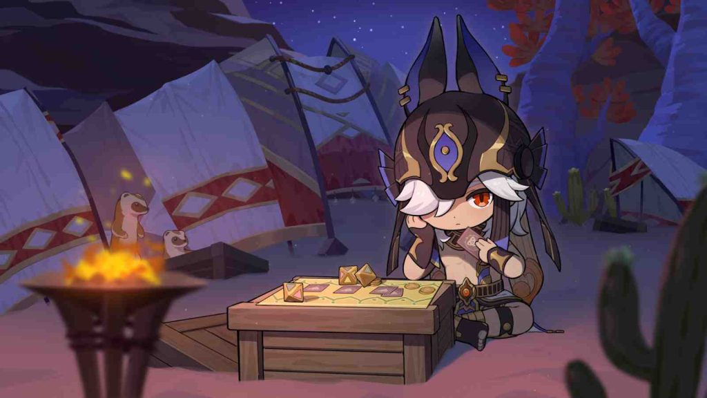 Chibi Cyno playing TCG from Genshin Impact 