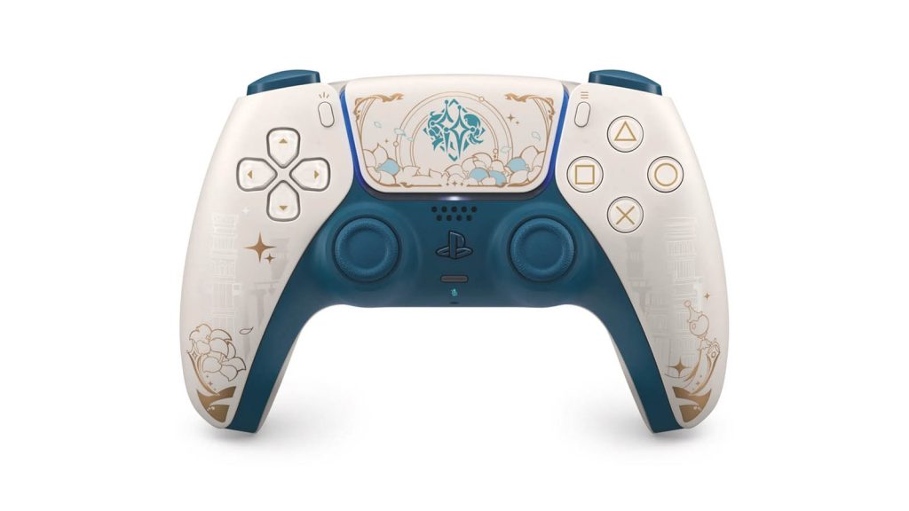 The front design of PlayStation 5's DualSense Wireless Controller – Genshin Impact Limited Edition.