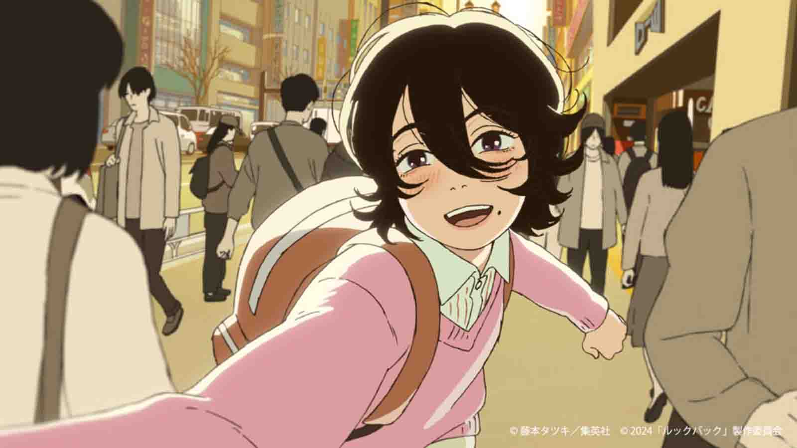 Look Back anime character Ayumi Fujino seen running in a crowd