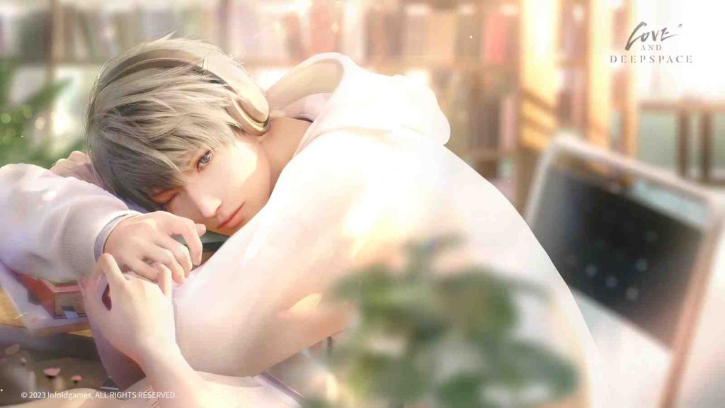 Xaiver wearing a sweater and headphones in "An Appointment" memory official wallpaper