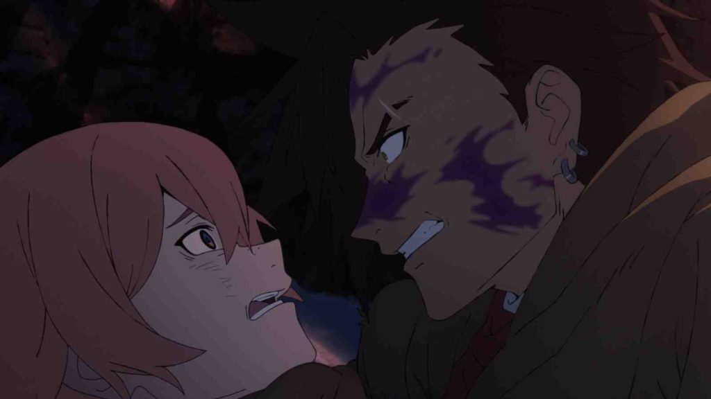 Dotta Luzulas  and Xylo Forbartz looking at each other in Sentenced to Be a Hero anime episode 1