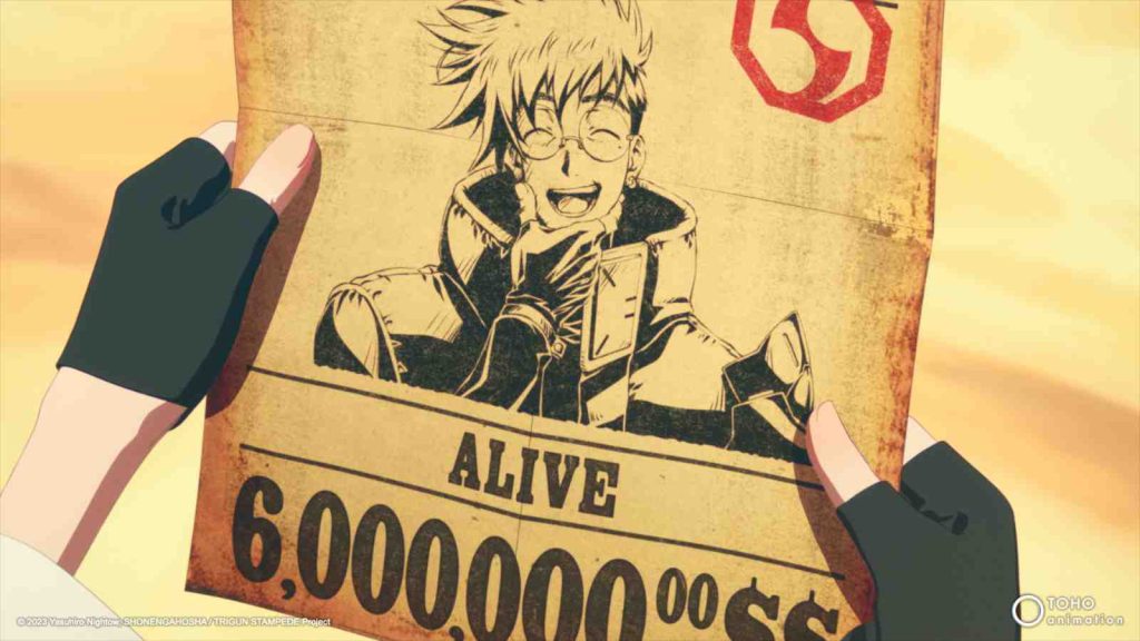 Vash's six billion double dollar bounty in Trigun Stampede
