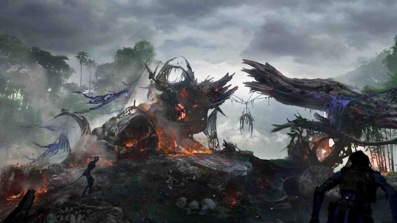 Avatar Frontiers of Pandora "From the Ashes" expansion Na'vi camp concept art