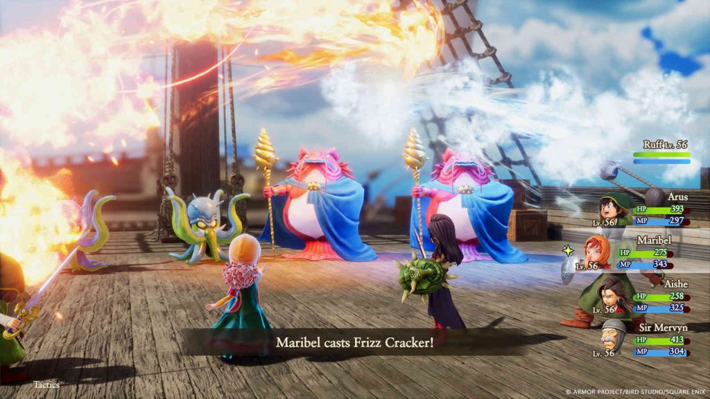 Maribel casts Frizz Cracker gameplay in official Dragon Quest VII screenshot