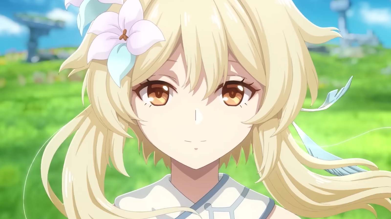 The female Traveler, Lumine, in the Genshin Impact anime.