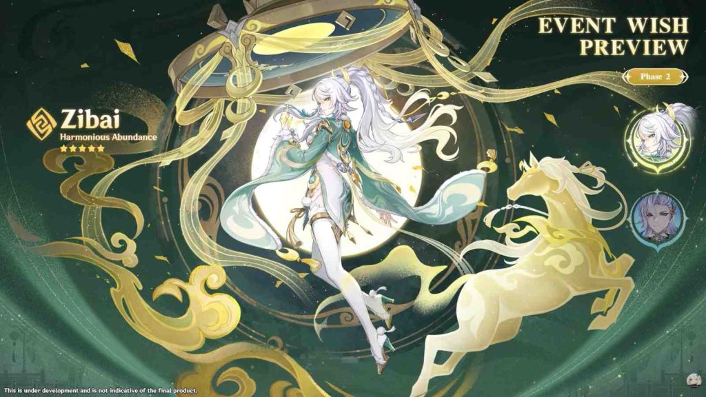 Genshin Impact Luna IV banner phase 2 featuring 5-star character Zibai