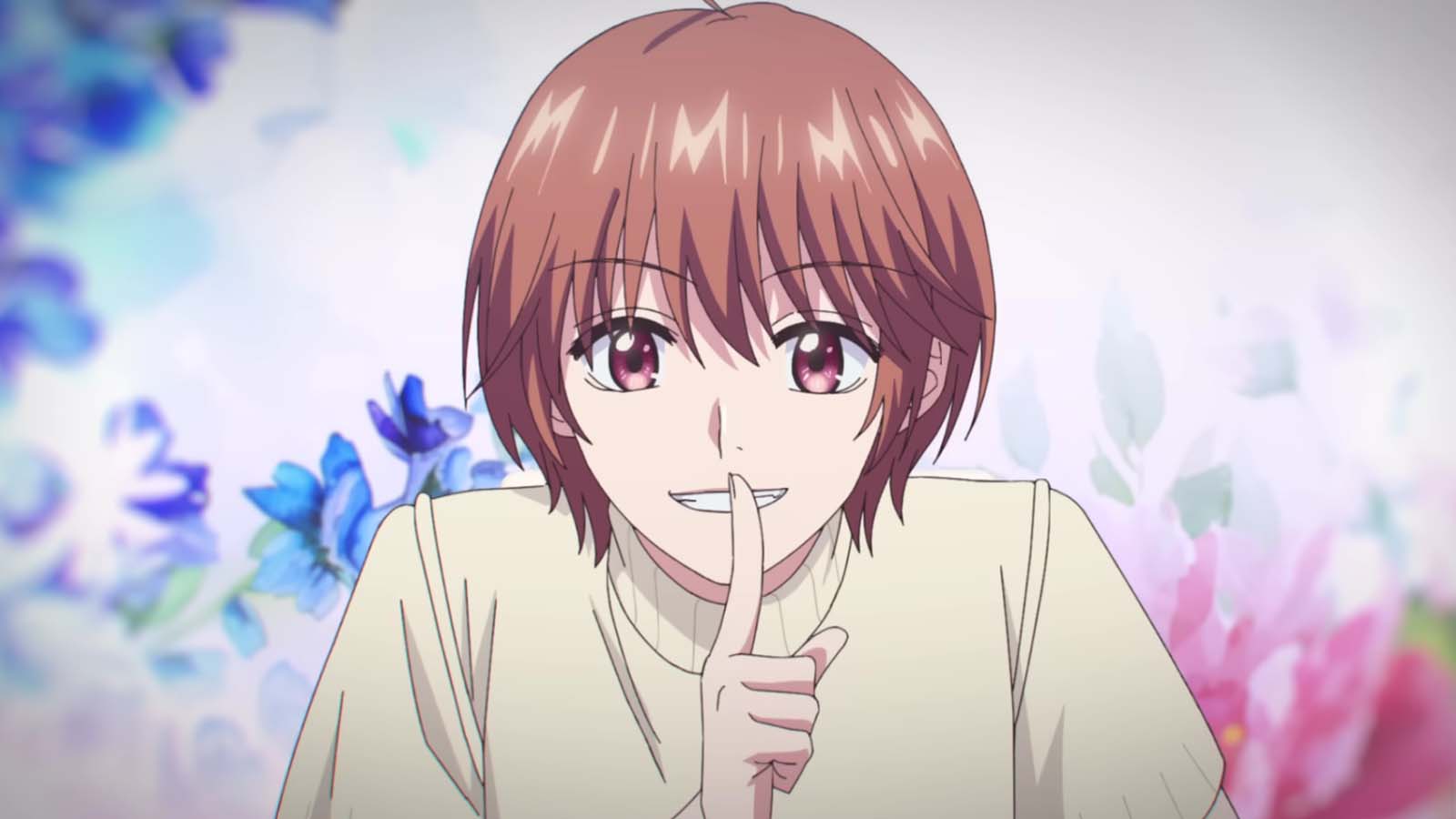 Mizuki Ashiya in the Hana Kimi anime opening theme "Adrena" with a "hush" pose.