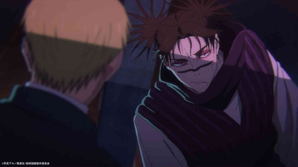 Naoya and Choso across each other taking a pause during their fight in Jujutsu Kaisen Season 3 episode 2