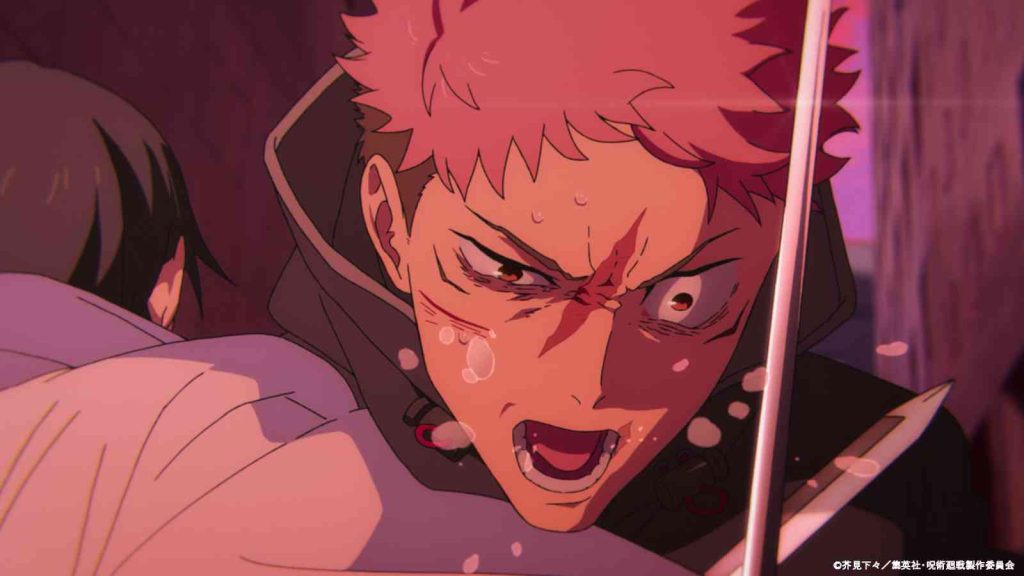 Close up of Yuji's anguished face as Yuta stabs him in the heart in Jujutsu Kaisen Season 3 episode 2