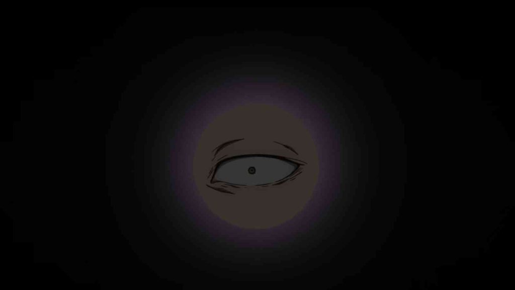 Kenjaku's eye (Geto's body) as seen from the bottom of a tube in Jujutsu Kaisen season 3 opening