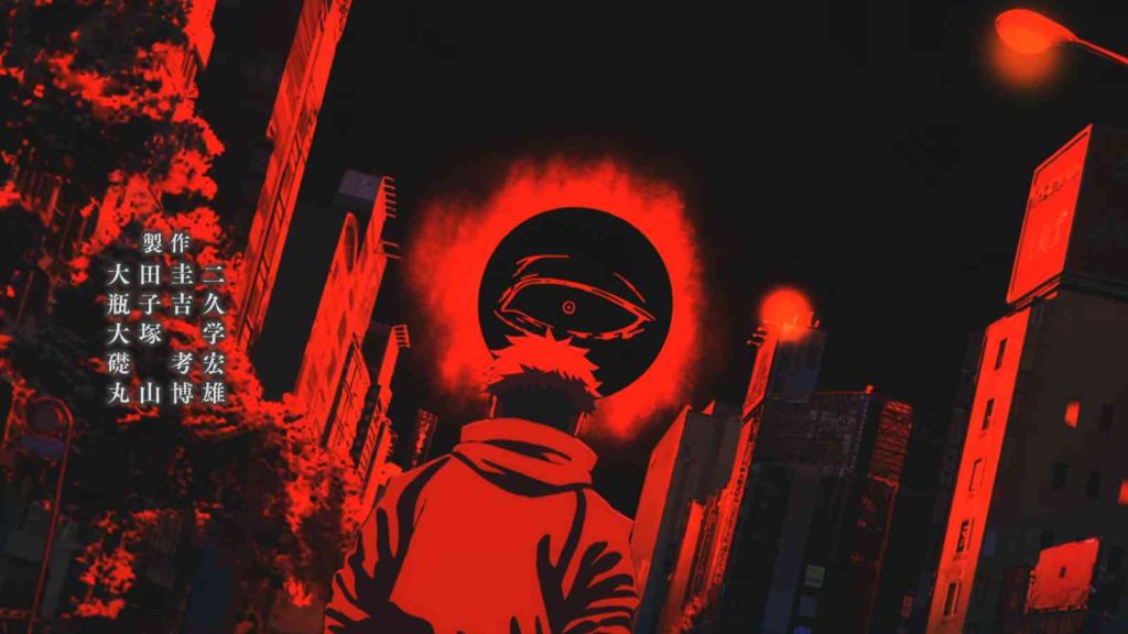 Jujutsu Kaisen season 3 opening showing Yuji Itadori looking at a red and black eye