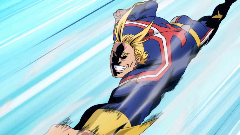 All Might flying swiftly with one hand outstretched in My Hero Academia Vigilantes season 2 trailer