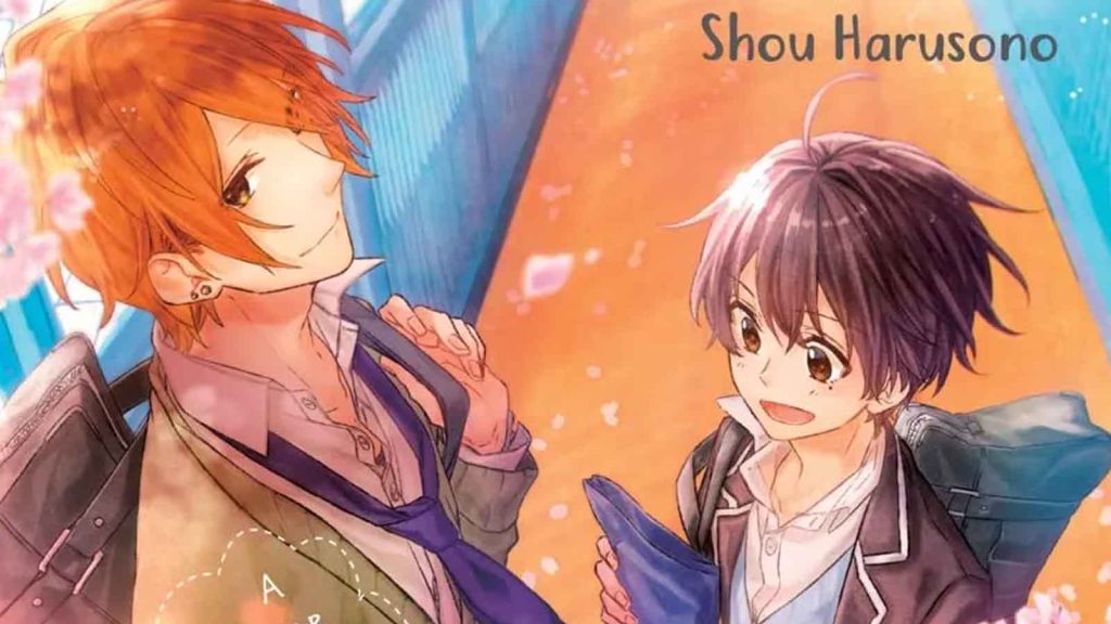 Sasaki and Miyano manga cover volume 2 featuring Sasaki Shuumei and Miyano Yoshikazu standing with cherry blossoms in the foreground.