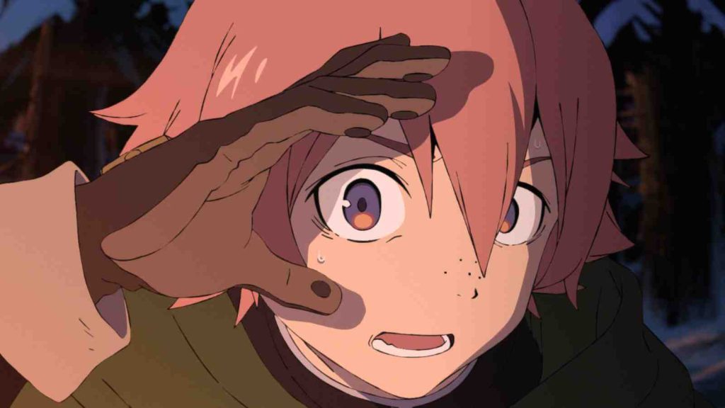 Dotta peering into the distance trying to get a better view in Sentenced to Be a Hero anime season 1 episode 1