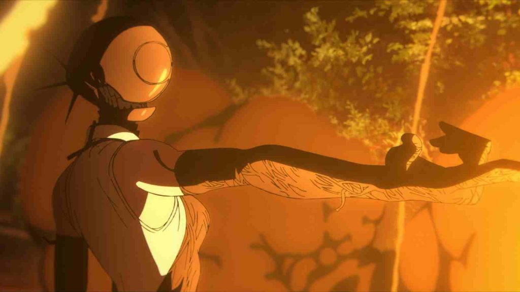 Reze as the Bomb Devil outstretches her arm to pose in Chainsaw Man Movie Reze Arc