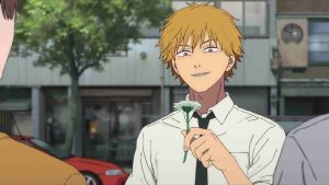 Denji holding a white daisy in Chainsaw Man Movie Reze Arc