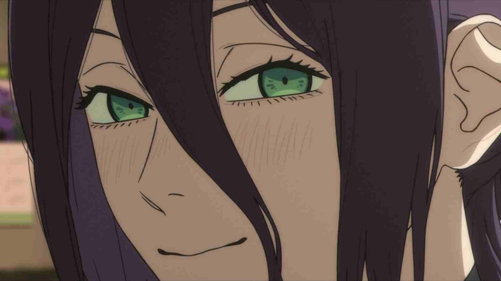 Close up of Reze blushing in Chainsaw Man Movie Reze Arc