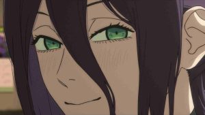 Close up of Reze blushing in Chainsaw Man Movie Reze Arc