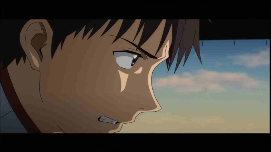Shinji Ikari's side profile view in Evangelion: 3.0+1.0 Thrice Upon a Time