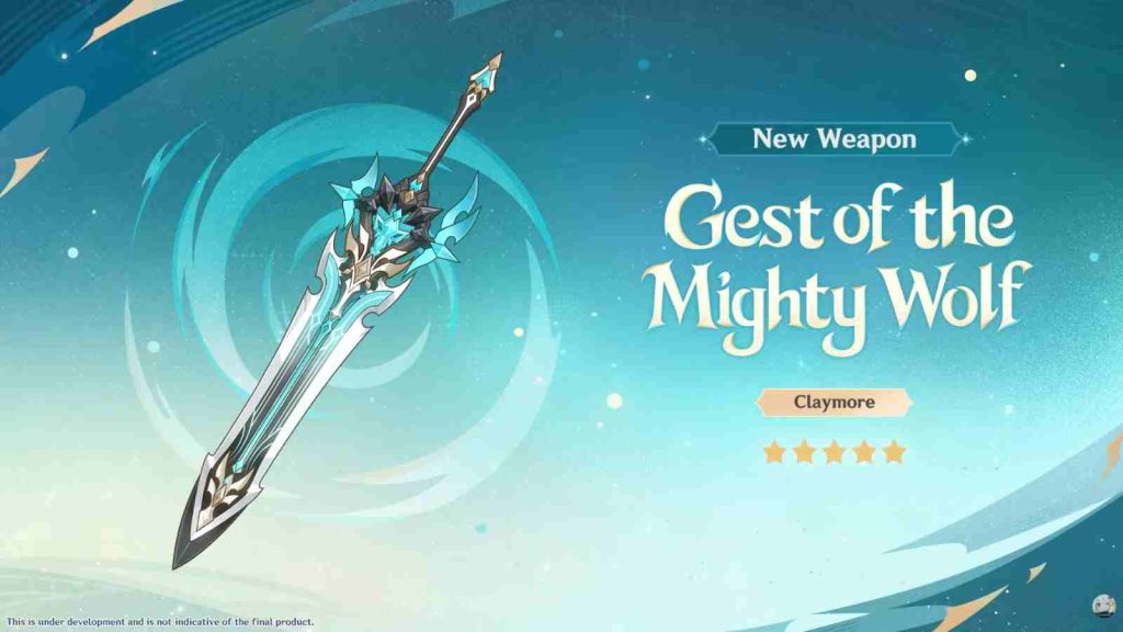 Genshin Impact weapon Gest of the Mighty Wolf, a 5-star weapon that is best-in-slot for Varka