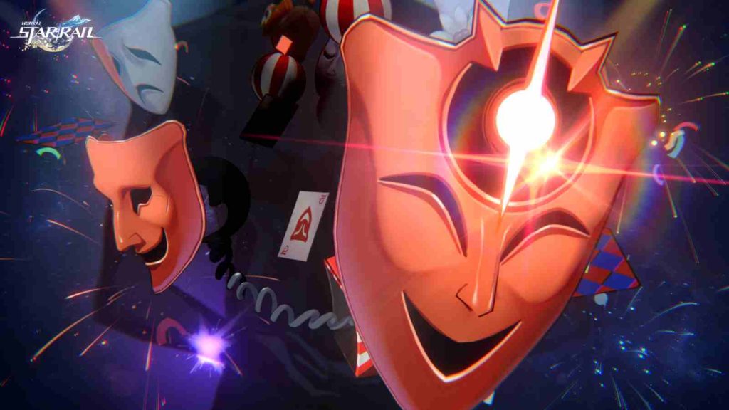 The Laughter, a Path of Elation mechanic represented by drama masks in Honkai Star Rail 