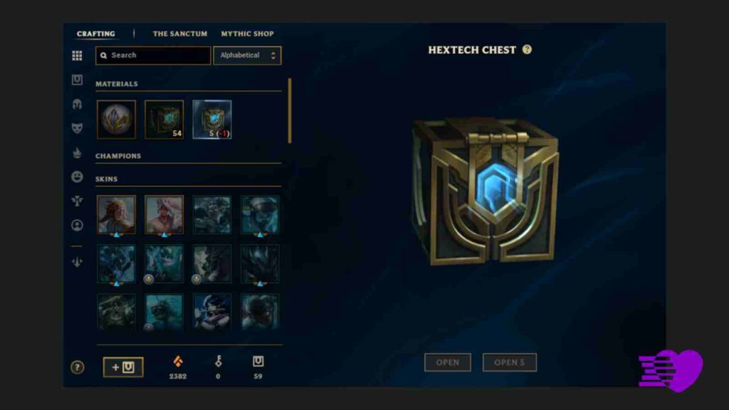 League of Legends Hextech Chest in crafting page in client