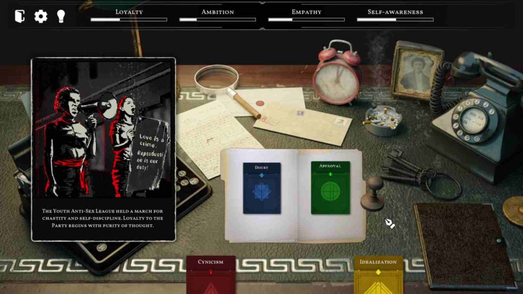 Ministry of Truth 1984 gameplay showing Doubt vs. Approval process in the carrying out of your duties