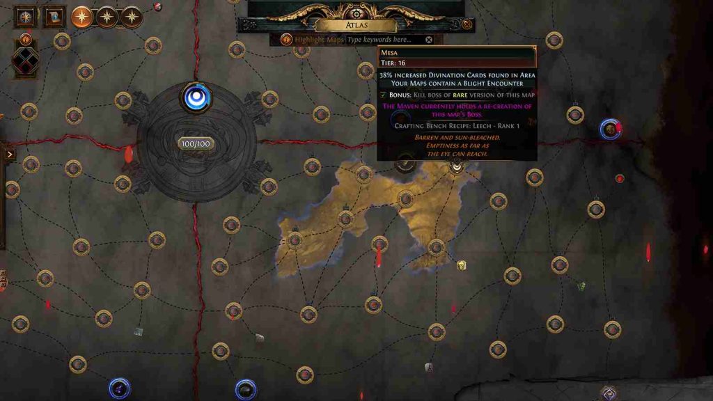 Path of Exile Mirage Atlas showing Tier 10 Map
