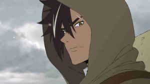 Xylo Forbartz giving a side-eye while wearing a hood in Sentenced to Be a Hero anime episode 2