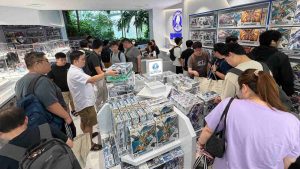 Shoppers filling the store on opening day of The Gundam Base Singapore at Jewel Changi Airport