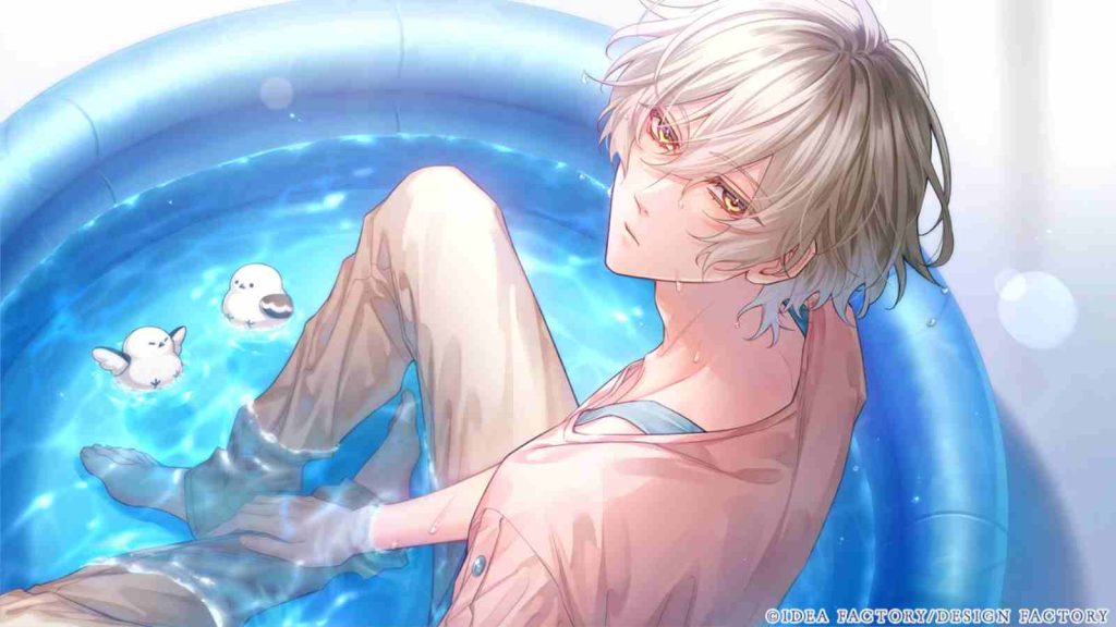 Official concept art of Akira Yamashina sitting in an outdoor tub in Bewitched by You, Drowning in You game