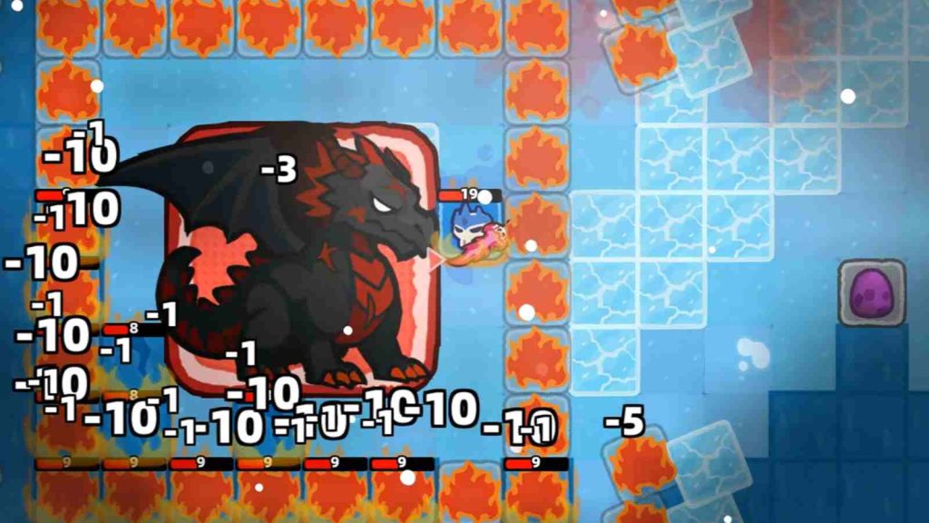 Demon Lord Just a Block gameplay official screenshot showing boss battle, going up against a black dragon