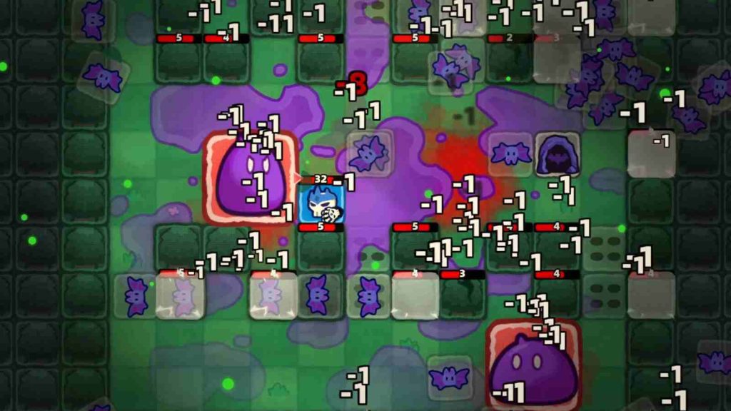 Demon Lord Just a Block gameplay official screenshot showing multiple weapons and purple slime
