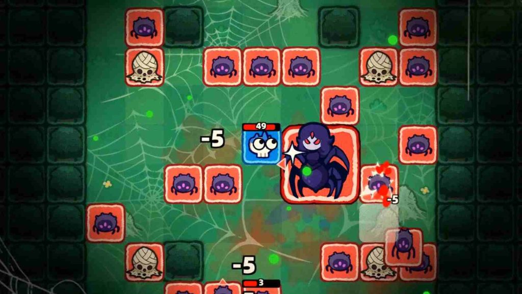 Demon Lord Just a Block gameplay official screenshot showing enemies Queen Spider and baby spiders