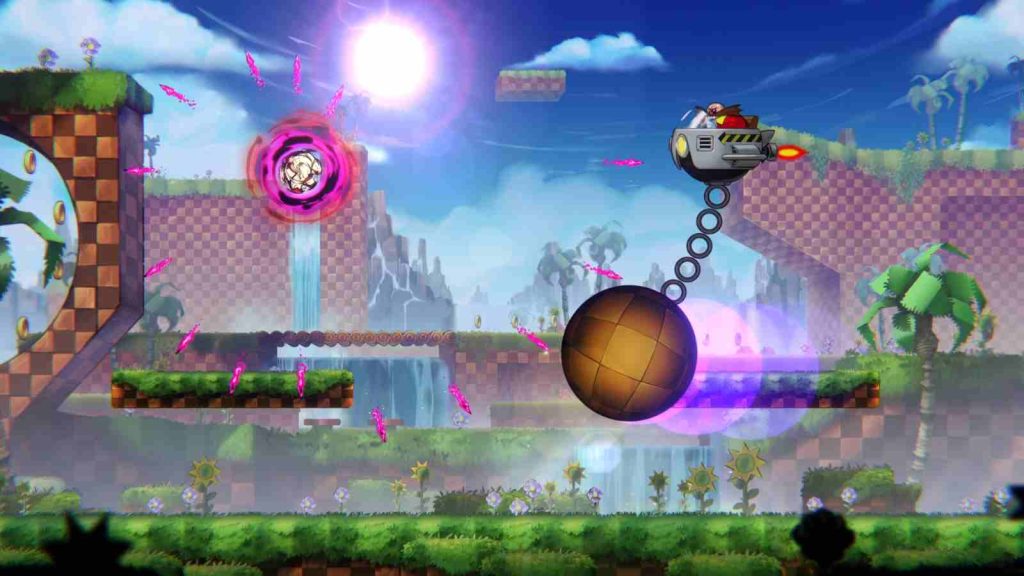 Dr Eggman riding his Egg Mobile in a Sonic game official screenshot