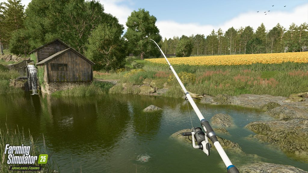 Fishing with a fishing rod in Farming Simulator 25 Year 1 season pass