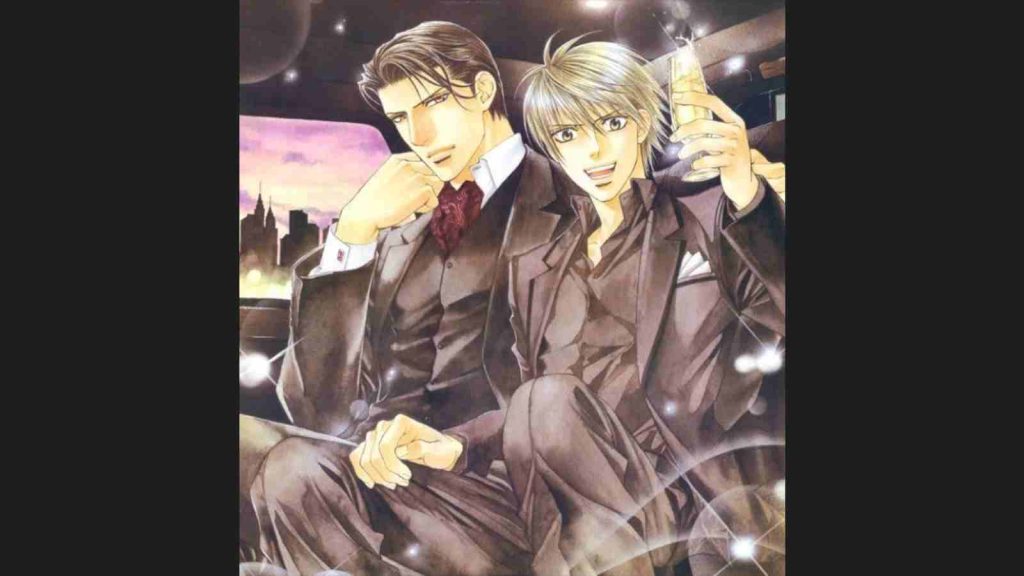 Takaba and Asami in Finder character book special poster illustration